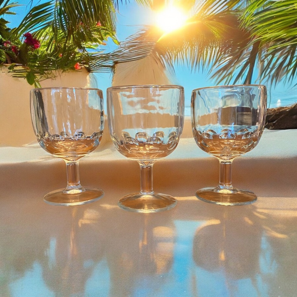 Vintage Clear Pressed Glass Thumbprint Goblets MCM Set of 3